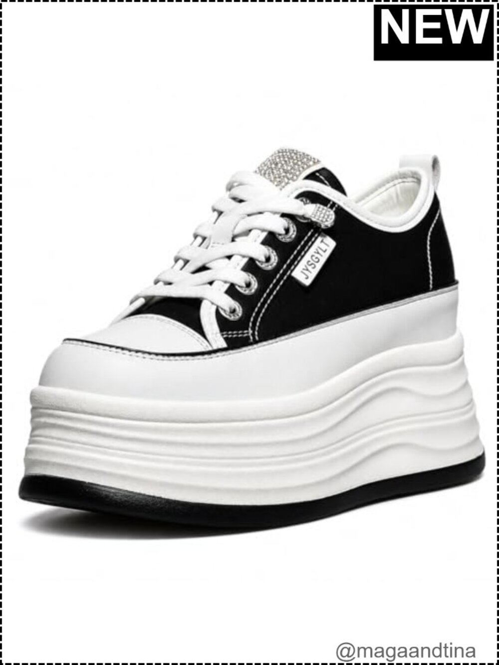 Chunky Platform Sneakers Women Fashion Casual Glitter Lace-Up Shoes - Picture 1 of 6